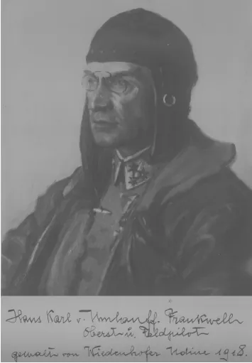 Historisches Porträt von Hans Karl Umlauff von Frankwell mit Fliegerhaube, Udine 1918
